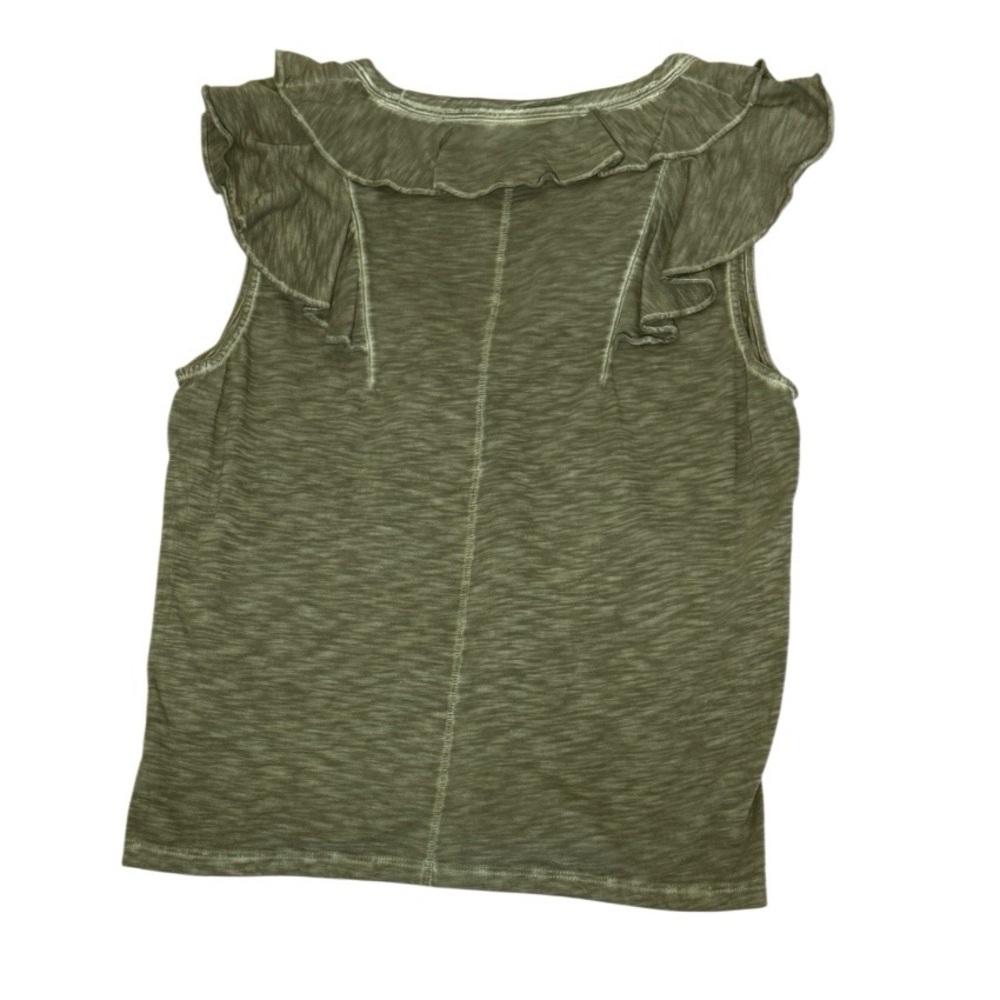 Veronica Beard Ellerie Ruffled Sleeveless Olive V-Neck Soft Pima Cotton Top Sz M - Picture 9 of 11